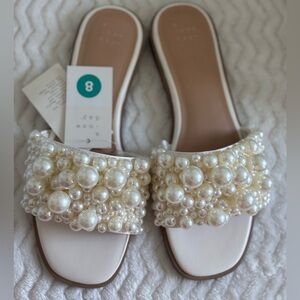 a new day Pearl-Embellished White Slide Sandals